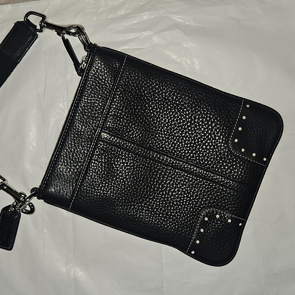 Coach Black Pebbled Leather Crossbody Bag Silver Hardware